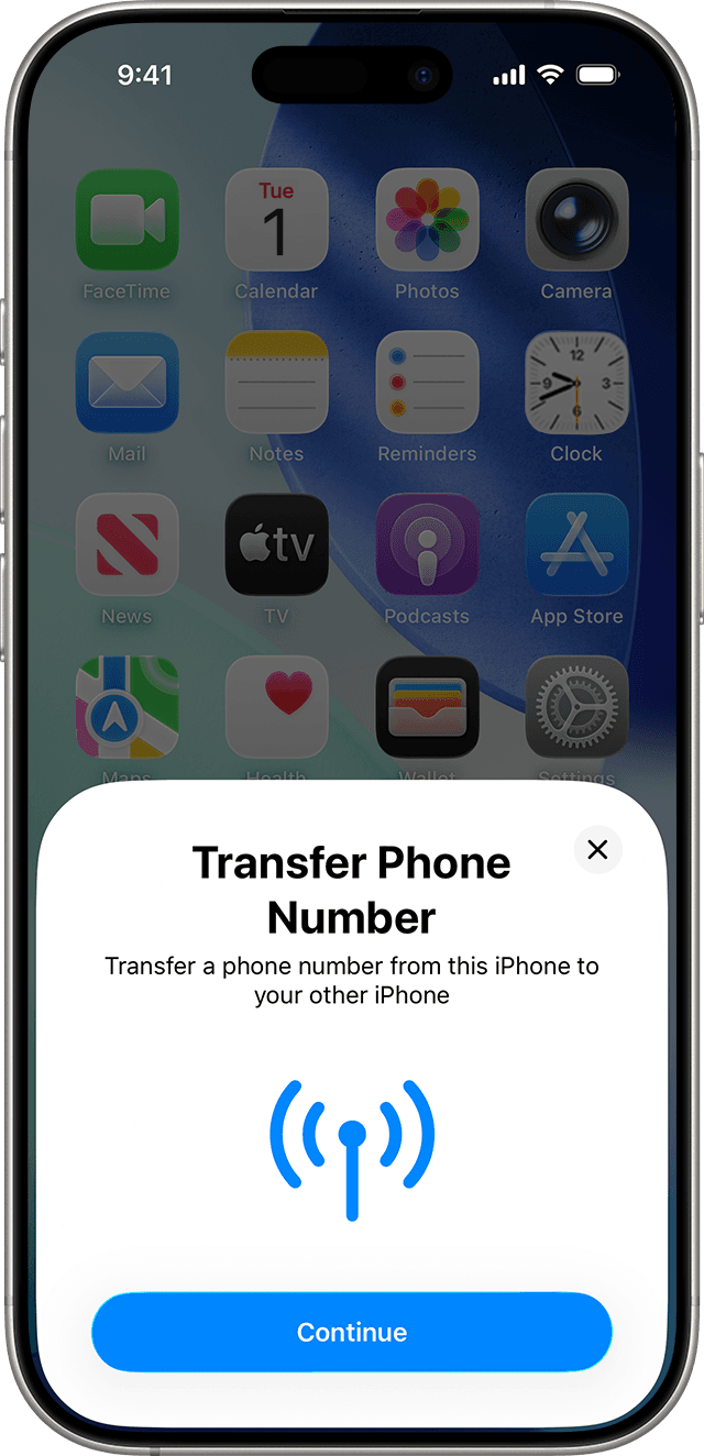 Экран переноса номера на другой iPhone