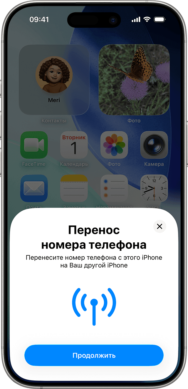 Карточка переноса номера телефона на iPhone